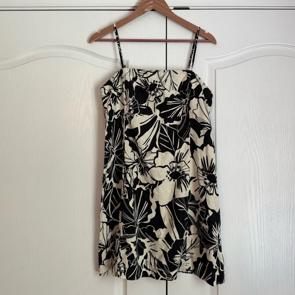 GAP Dress - Linen Blend Black/Cream Print - Picture 1 of 10